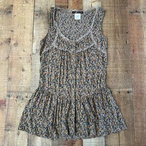 Love Squared Brown floral print lace sleeveless blouse top women's small